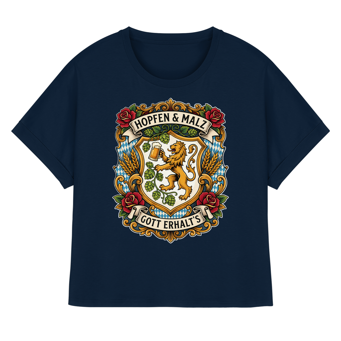 HOPFEN & MALZ - GOTT ERHALT`S - Womens Organic Rolled Sleeves T-Shirt - BayrischerHumor
