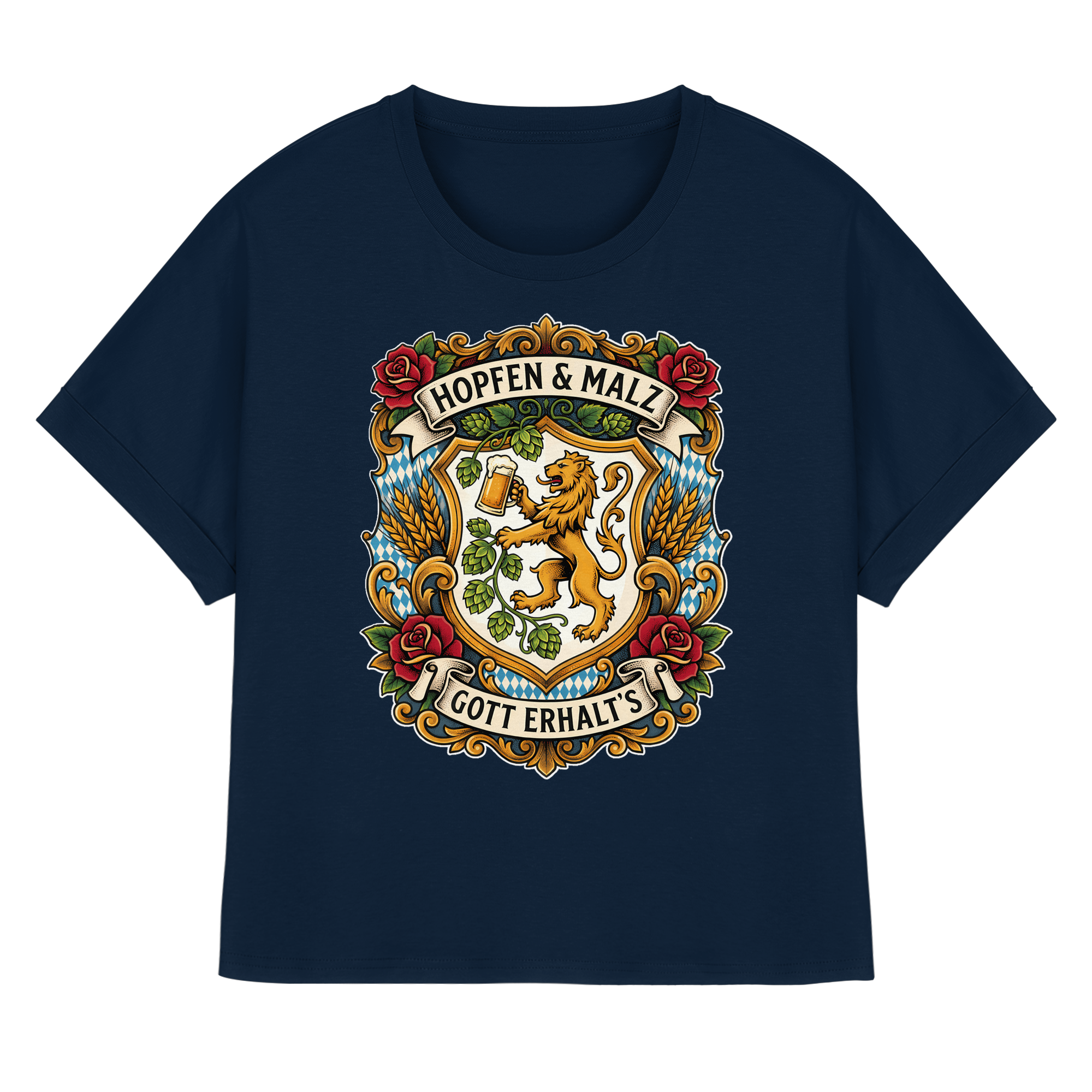 HOPFEN & MALZ - GOTT ERHALT`S - Womens Organic Rolled Sleeves T-Shirt - BayrischerHumor