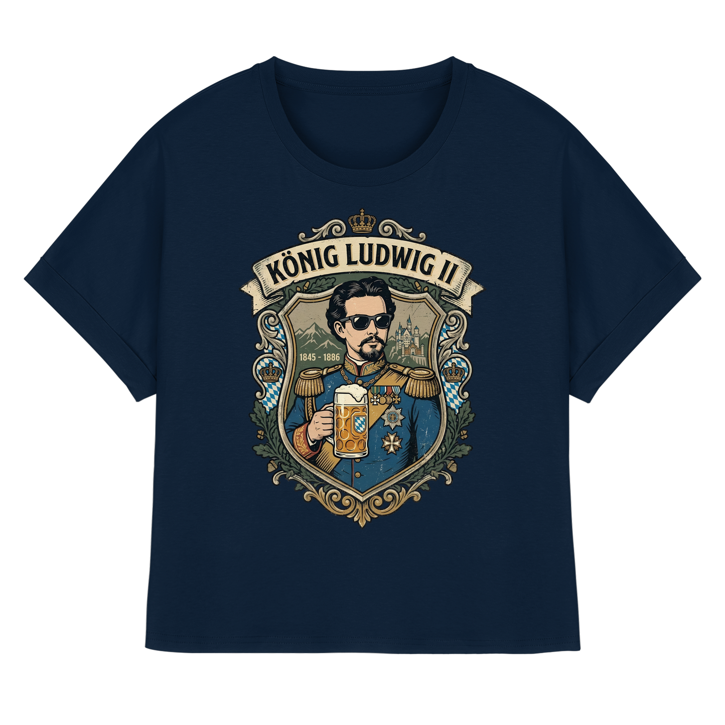 KÖNIG LUDWIG II - Womens Organic Rolled Sleeves T-Shirt - BayrischerHumor