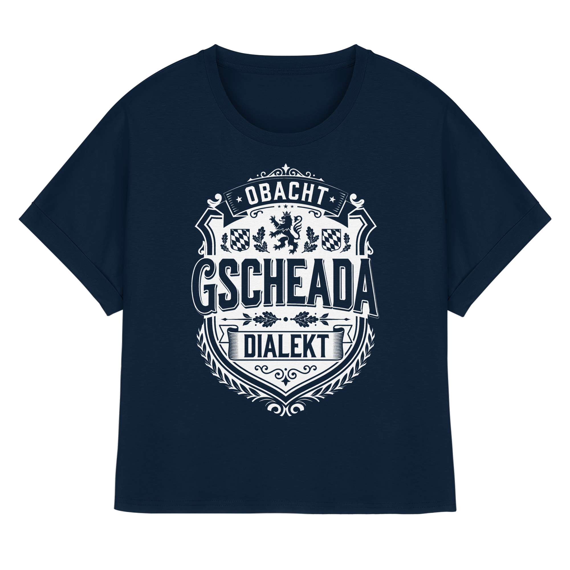 OBACHT GSCHEADA DIALEKT - Womens Organic Rolled Sleeves T-Shirt - BayrischerHumor