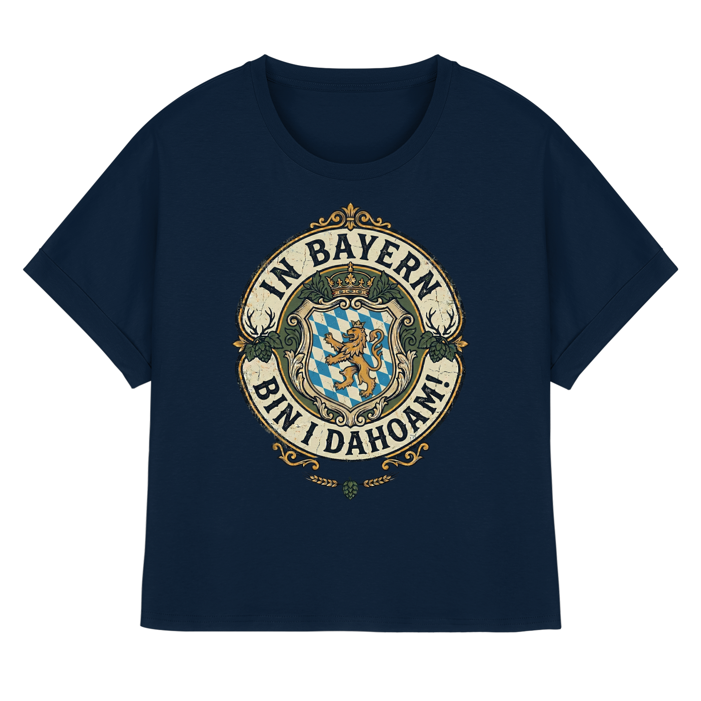 IN BAYERN BIN I DAHOAM! - Womens Organic Rolled Sleeves T-Shirt - BayrischerHumor