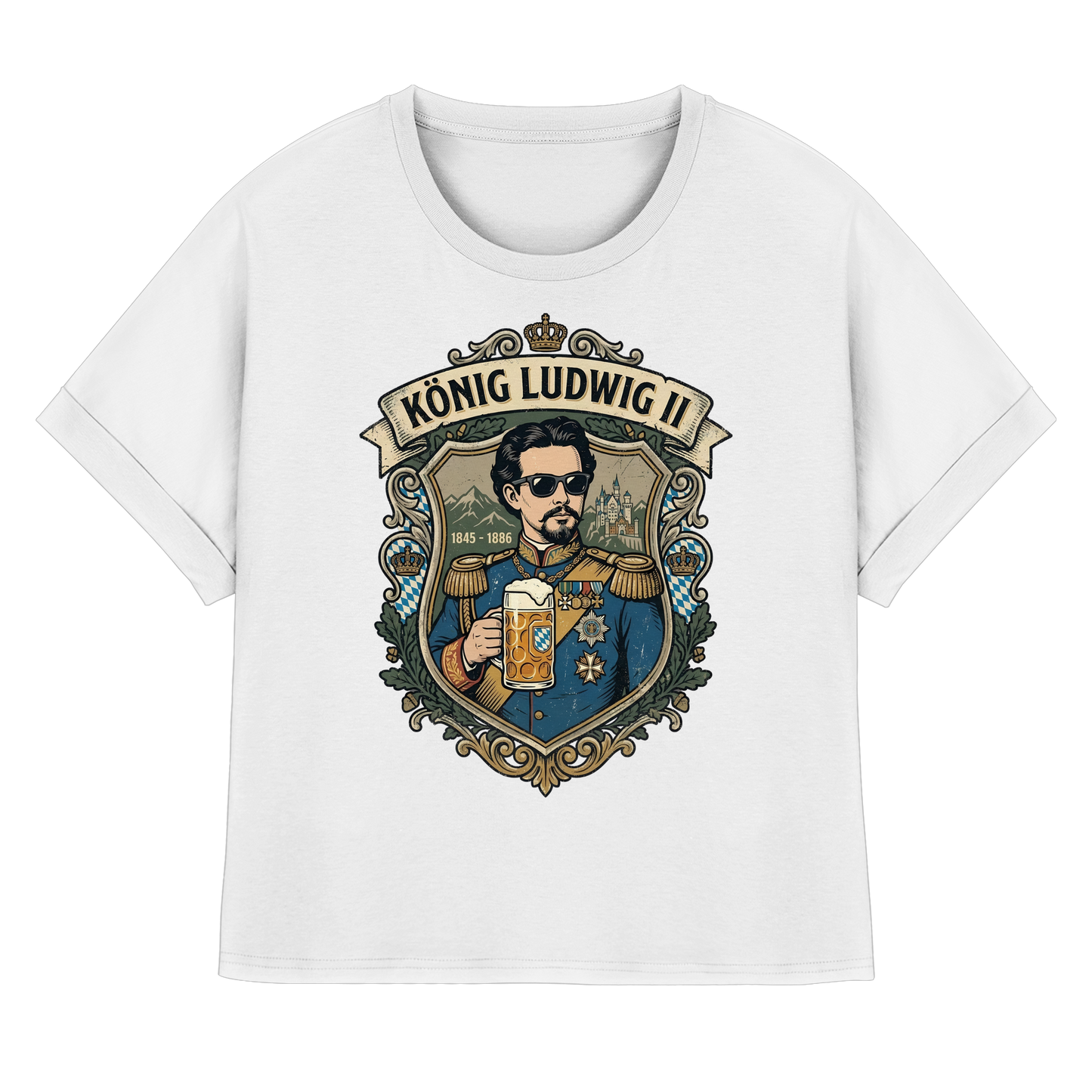 KÖNIG LUDWIG II - Womens Organic Rolled Sleeves T-Shirt - BayrischerHumor