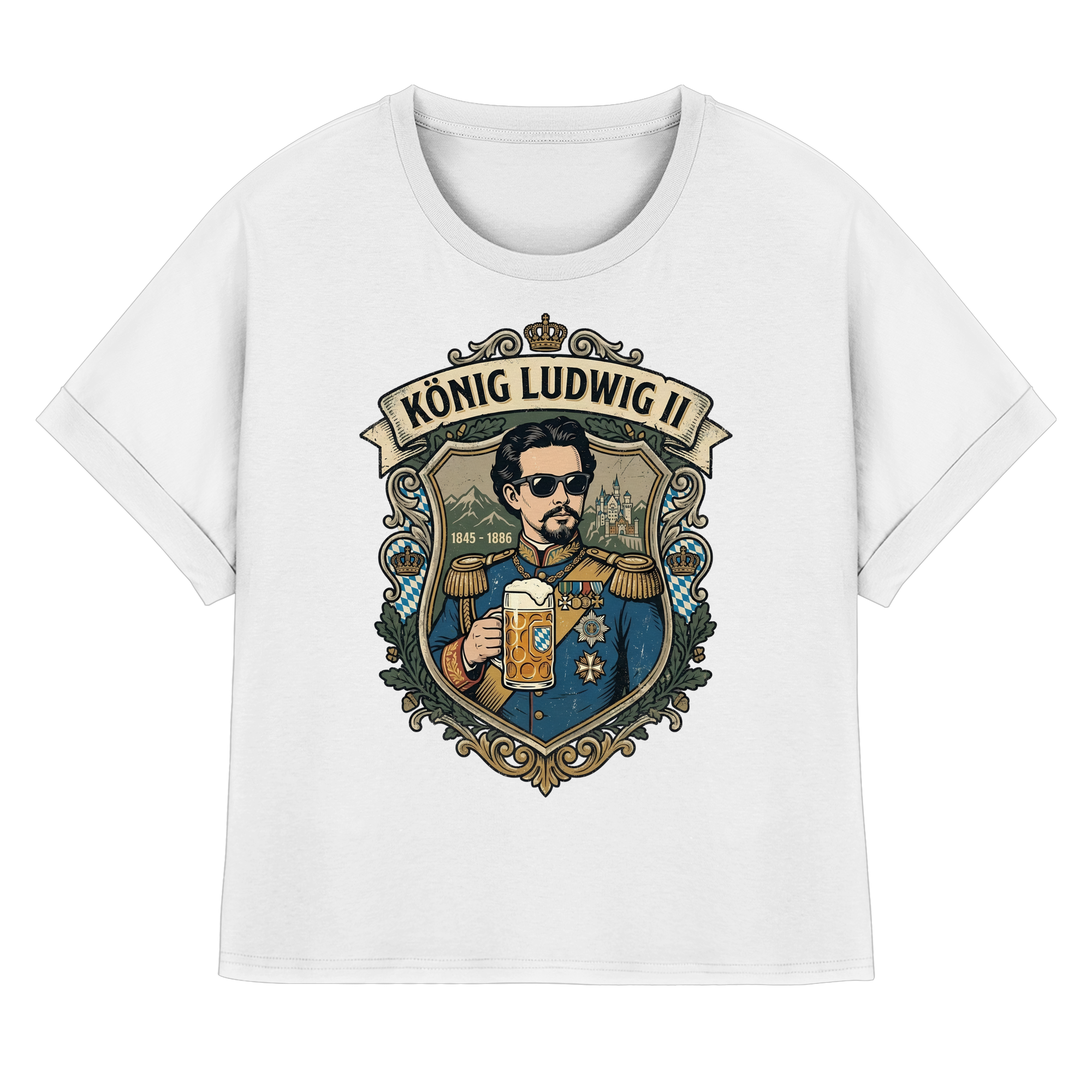 KÖNIG LUDWIG II - Womens Organic Rolled Sleeves T-Shirt - BayrischerHumor