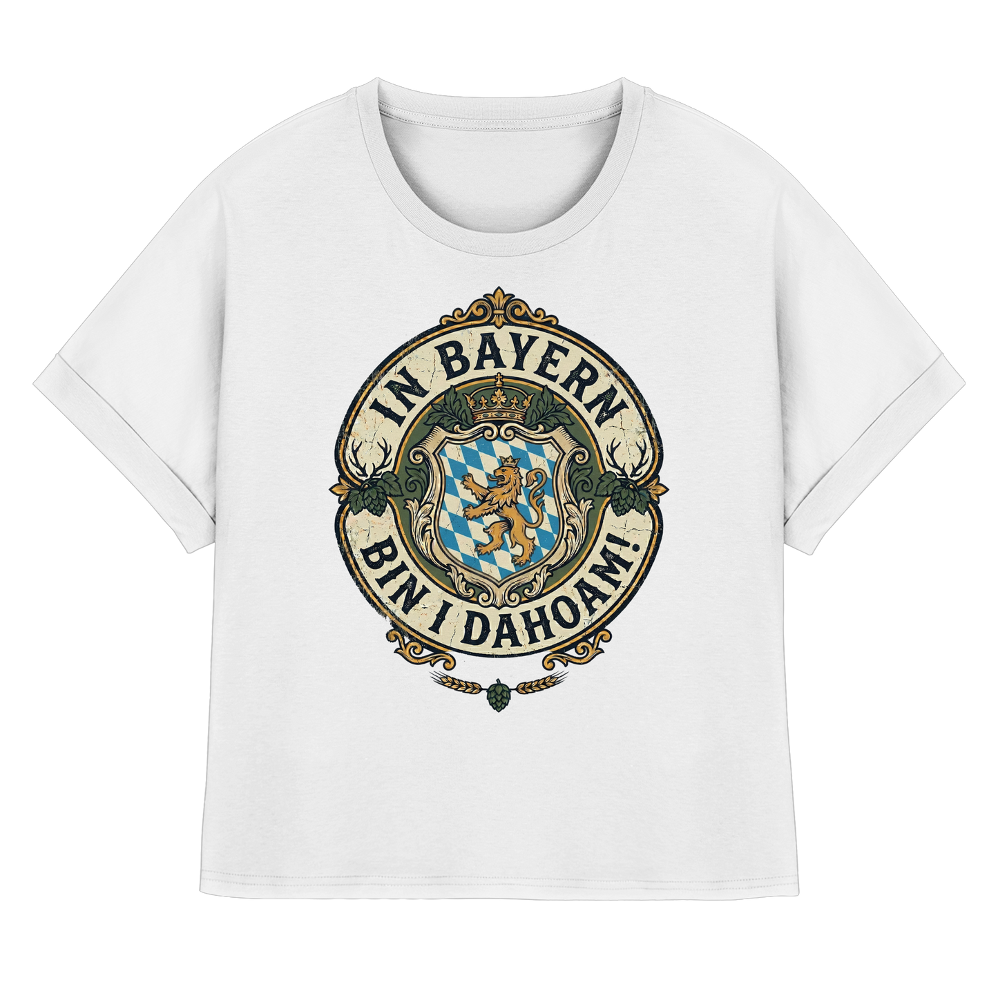IN BAYERN BIN I DAHOAM! - Womens Organic Rolled Sleeves T-Shirt - BayrischerHumor