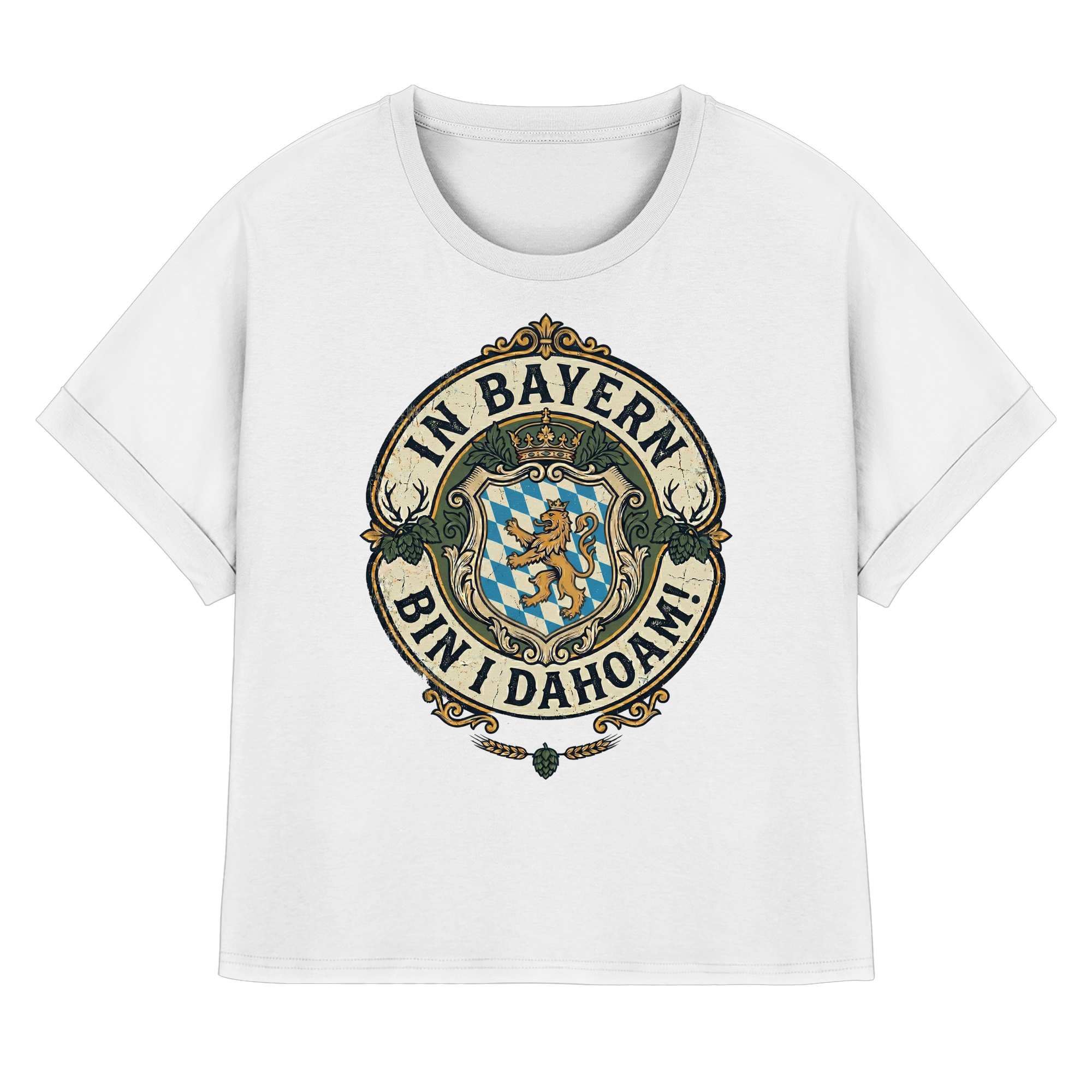 IN BAYERN BIN I DAHOAM! - Womens Organic Rolled Sleeves T-Shirt - BayrischerHumor